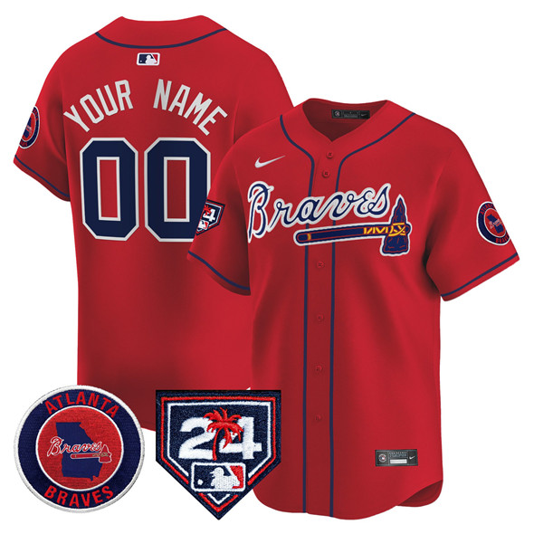 Men's Atlanta Braves Active Player Custom Red 2024 Spring Training Patch Limited Stitched Baseball Jersey Men's Atlanta Braves Active Player Custom Red 2024 Spring Training Patch Limited Stitched Baseball Jersey